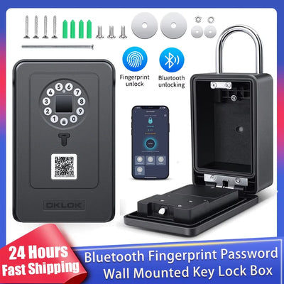 New Bluetooth Fingerprint Password Key Lock Box Waterproof Wall Mounted Door Hanging Safe Deposit Smart OKLOK | SAMAG