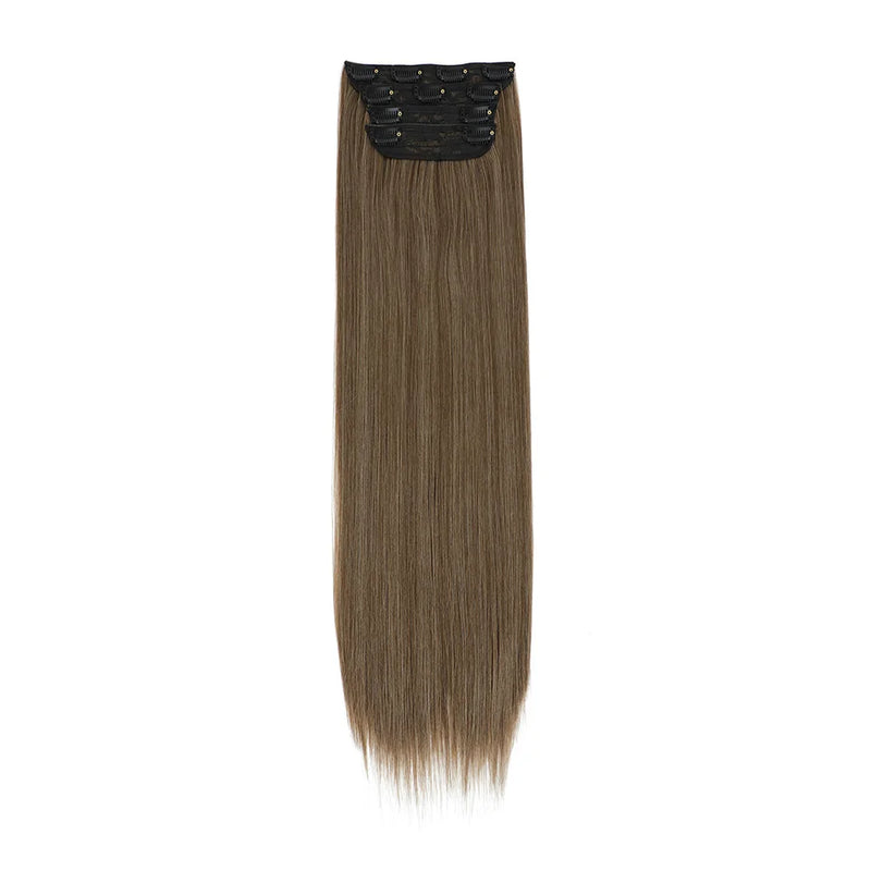 Straight High Temperature Fiber 11 Clips Ins Hair Extensions 24 Inch Orange Brown Synthetic Hair Daily Use Hair Pieces For Women