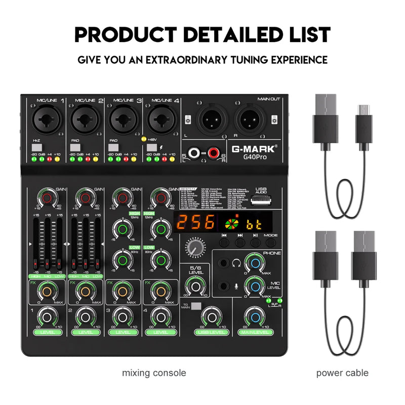 Audio Mixer G-MARK G40PRO 4-Channel Mixing Console With RCA Input And XLR Connectivity