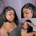 Straight Short Bob Wig Human Hair 13x4 Transparent Lace Front Wigs 230 Density Natural Black Bone Straight Short Human Hair Wigs