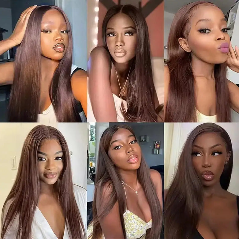 32 Inch #4 Chocolate Brown Straight Human Hair Wigs 13x4 HD Lace Front Wigs 250% Density Remy Pre-Plucked Human Hair Wig