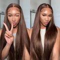 32 Inch #4 Chocolate Brown Straight Human Hair Wigs 13x4 HD Lace Front Wigs 250% Density Remy Pre-Plucked Human Hair Wig