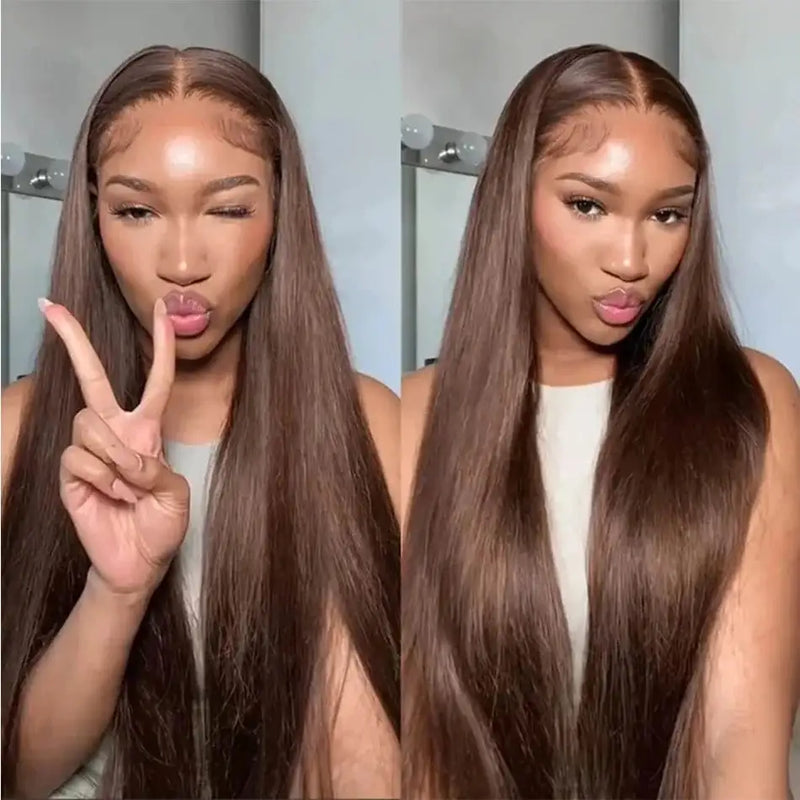 32 Inch #4 Chocolate Brown Straight Human Hair Wigs 13x4 HD Lace Front Wigs 250% Density Remy Pre-Plucked Human Hair Wig
