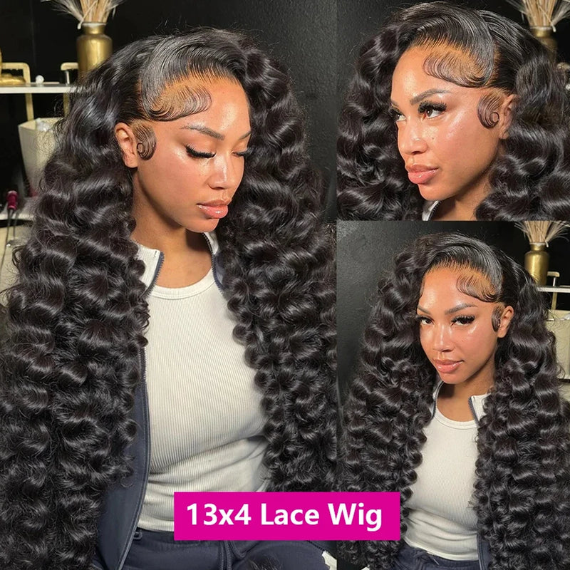250% Density Loose Curly Deep Wave Lace Frontal Wigs Brazilian Virgin Human Hair Transparent HD 13x4 13x6 Lace Front Wigs