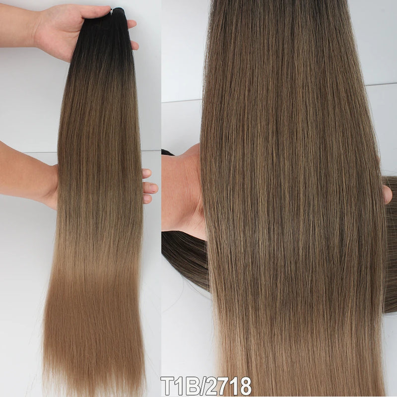 Natural Bio Synthetic Heat Resistant Hair Extensions Sew In Straight Hair Weave Bundle 26" 200g Synthetic Cosplay Ponytail Fiber