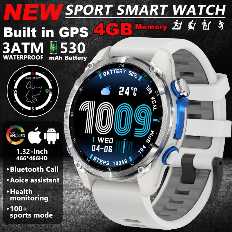 HD350 Pro Men Smart Watch AMOLDE GPS Track Offline Map 4GB Memory Recorder Flashlight Outdoor Sport Barometer Altitude Compass