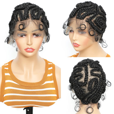 8 inches Synthetic Full Lace Handmade Twist Knotless Box Braids Wigs with Baby Hair Short Lovely Braided Wigs for Black Women