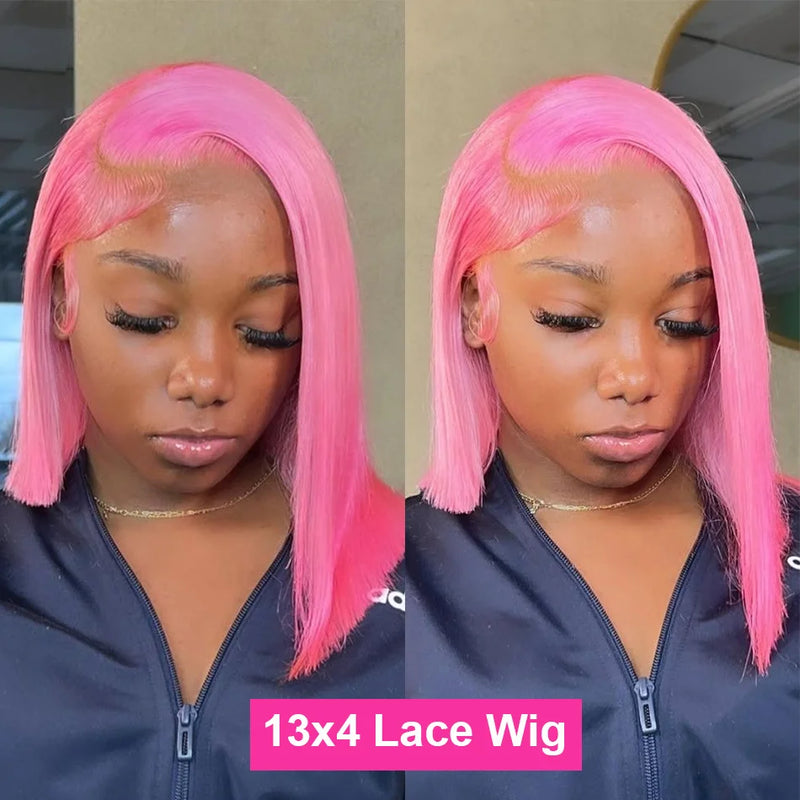Dark Pink Short Bob Wig Human Hair Straight 13X4 Lace Frontal Wig With Natural Hairline Pre Plucked Short Human Hair Wigs