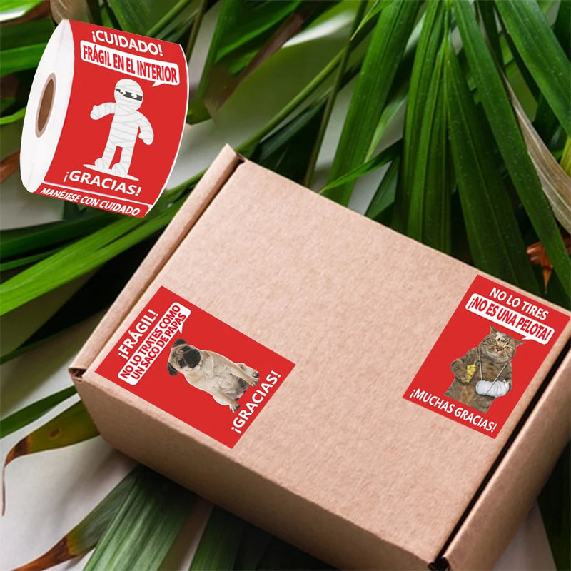 200 PCS Spanish Funny Fragile Stickers - 4 Designs - 3x2 Inch Adhesive Labels for Shipping, Moving, Glass, Boxes