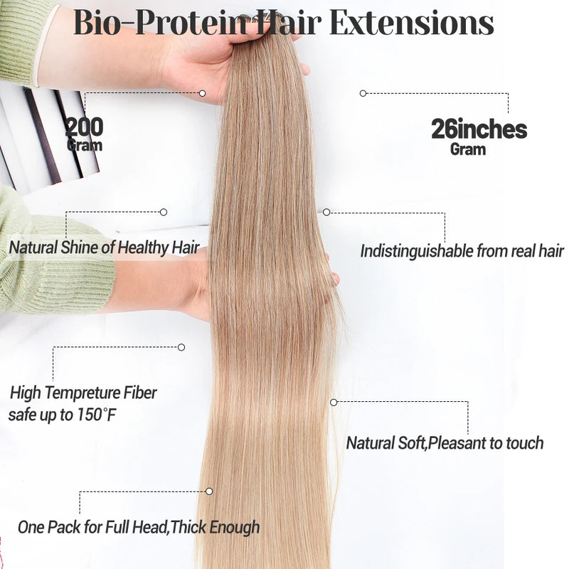 Natural Bio Synthetic Heat Resistant Hair Extensions Sew In Straight Hair Weave Bundle 26" 200g Synthetic Cosplay Ponytail Fiber
