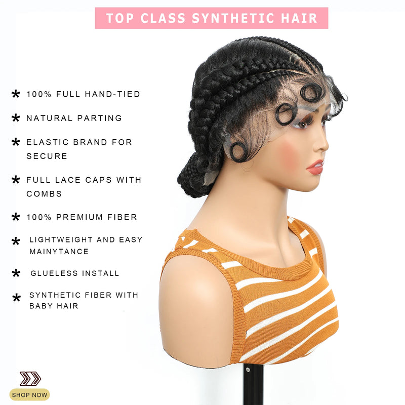 10 inch  Synthetic Full Lace Handmade  Knotless Braids low ponytail bun  can be unraveled Knotless Braids Wigs for women