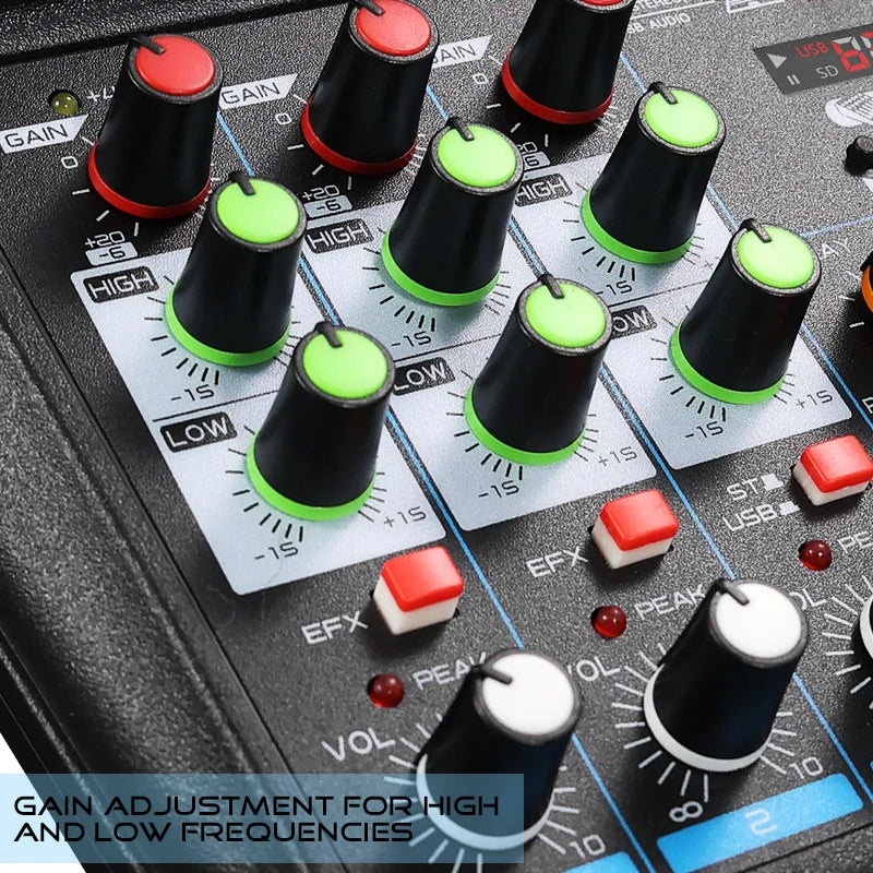4-Channel Small Audio Mixer with Bluetooth, Usb, Mp3, 48V Phantom Power, for Mobile Phone and Computer Live Streaming, K-Song Mixer