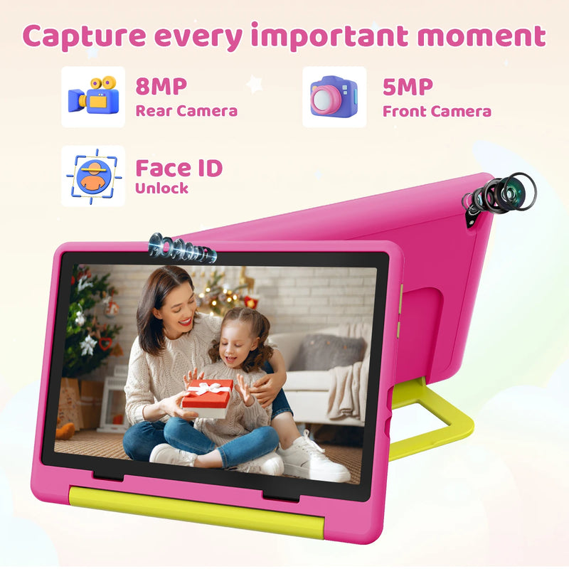 BUFO KT1028 10.1 Inch Kids Tablet A333 Five Core 20GB(3+17G) RAM 64GB ROM Android 16 1280*800 HD LCD Eye Protection Screen 5000mAh Battery Parental Control Dual Camera TF Card Up to 1TB Children Tablet PC