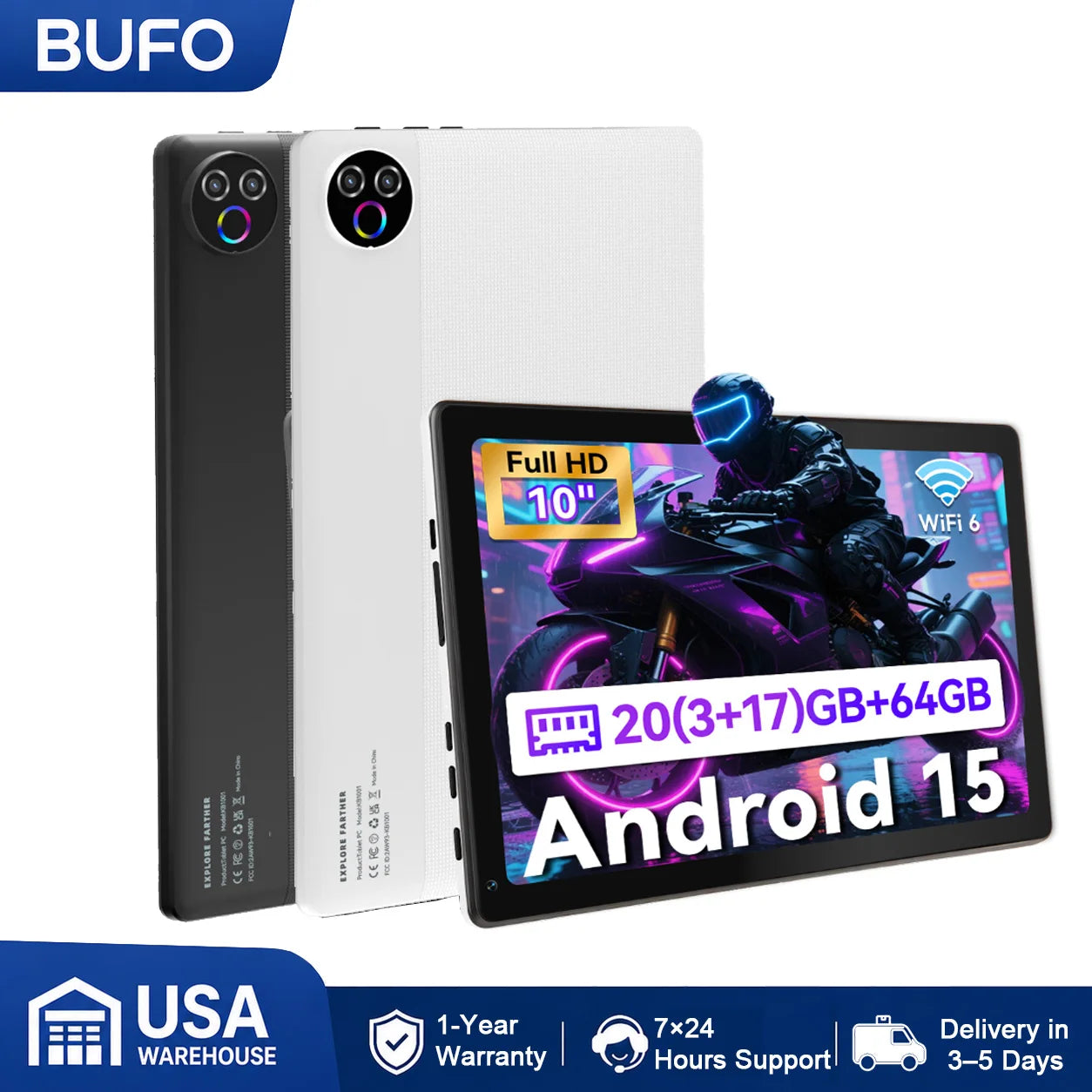 BUFO KB1001 10.1 Inch A333 Five Core Tablet 20GB(3+17G) RAM 64GB ROM Android 16 Go 800*1280 HD LCD Screen 6000mAh Battery Dual Camera Widevine L1 TF Card Up to 1TB Tablet PC