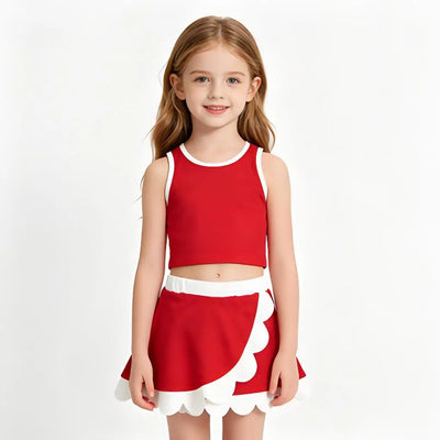 Sleeveless red white scallop girls team active wear set | SAMAG
