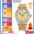 San Martin 38.5mm Men's Mechanical Watch NH35 Vintage Pilot Simple Fashion Wristwatch Baked Varnish Blue Hands 10 Bar Clock