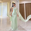 Sansa Customized Light Sage Green Tube Top Pleated Formal | SAMAG