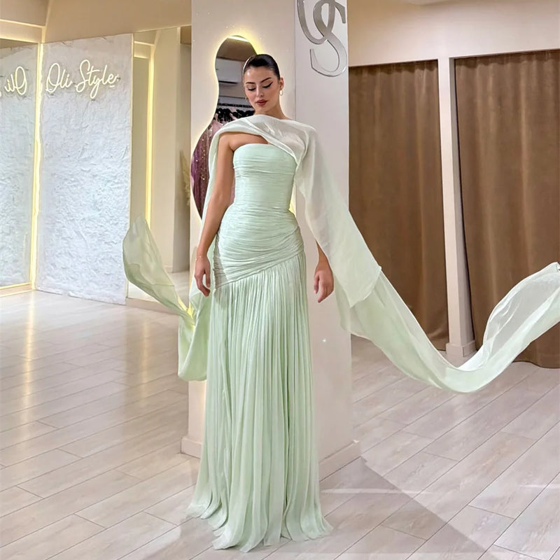 Sansa Customized Light Sage Green Tube Top Pleated Formal | SAMAG