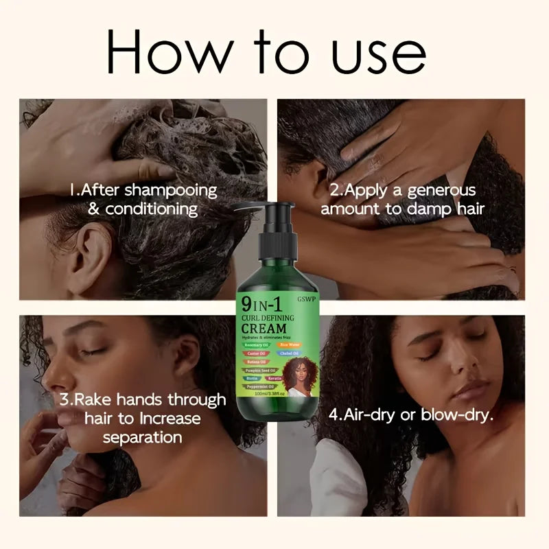 GSWP 9-in-1 Curling and Styling Cream: Moisturizes and Nourishes, Provides Long-Lasting Hold, Effectively Controls Frizz.100g