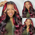 Red Black With Blonde Highlight 13X6 Lace Front Wig Body Wave Synthetic Glueless pre plucked With Baby Hair Lace Frontal Hair