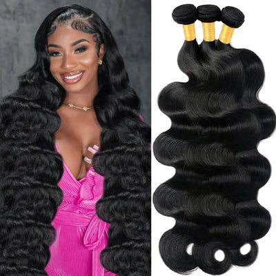 Wholesale 26 28 30 Inch Long Length Hair  Bundles Extensions Deal  Virgin Hair Body Wave Pure Black Tight Practical Hair Bundles For Weaving