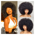 Short Afro Kinky Curly Human Hair Wigs With Bangs Fluffy Natural Bob Wigs Brazilian Full Machine Made Wigs On Sale 180% Density