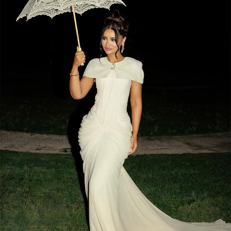 Mila Customized Mint Detachable Cape Mermaid Prom Dress | SAMAG