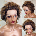 Highlight Curly Pixie Cut Wig 13x4 Lace Frontal Human Hair Wigs P4/27 Lace Frontal Short Pixie Bob Wig 100% Human Hair For Women