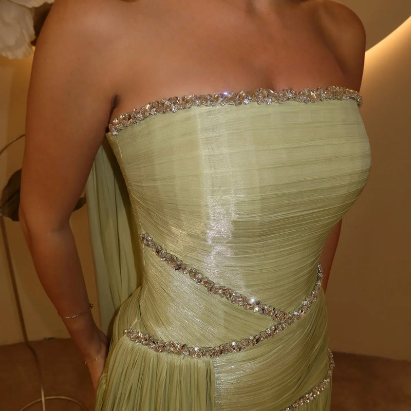 Mila Customized Sage Green A-Line Shawl Strapless Prom | SAMAG