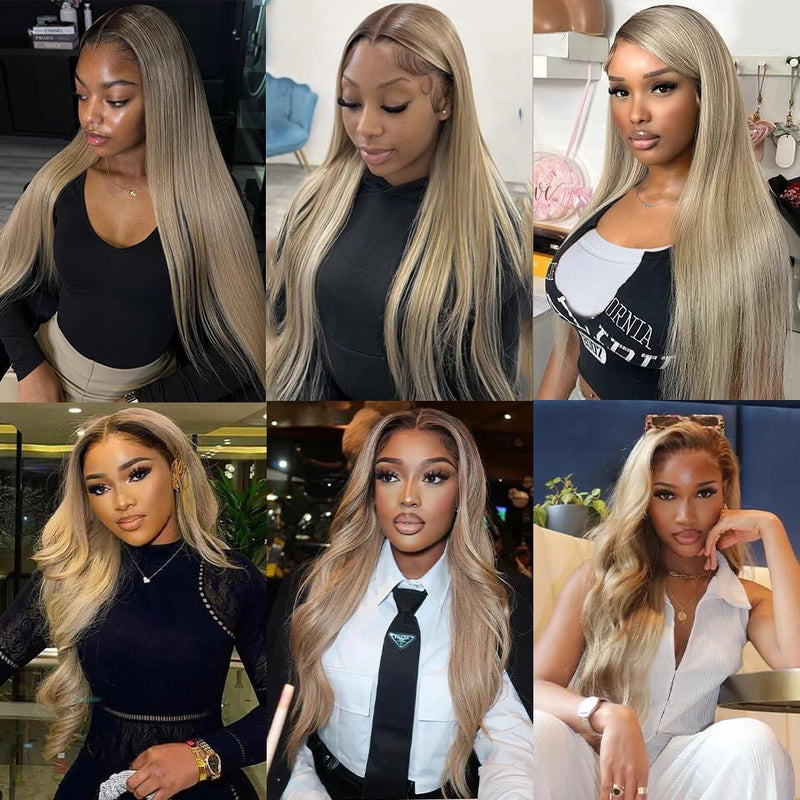 Ash Blonde Wigs Human Hair 13x4 13x6 Lace Front Wig 200 Density Straight Body Wave Glueless Human Hair Drawstring Wig for Women