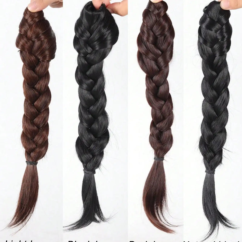 Synthetic Braided Ponytail Wig With Claw Clip Elegant Curly Wave Braids Ponytail Extension For Women Heat Resistant Fiber Hair