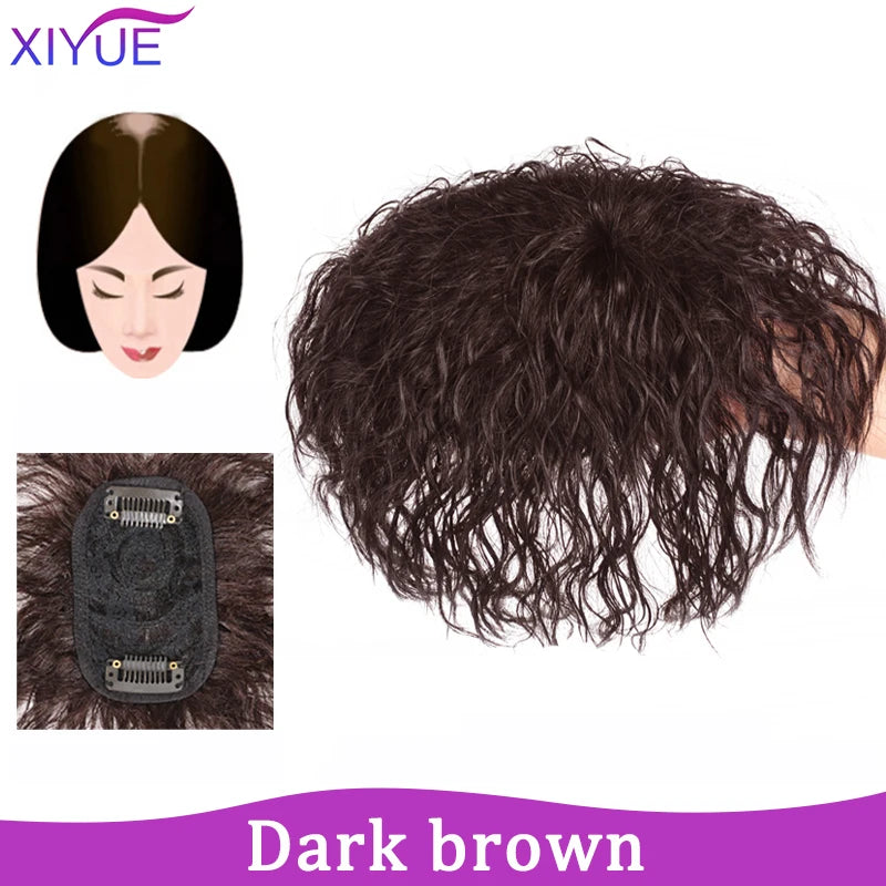 XIYUE Natural Black Brown Hair Topper With Bangs Clip In Hair Extensions Hairpieces Heat Resistant Fiber For Women
