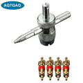 1Set Copper Valve Core with 5-in-1 Tire Valve Stem  Removal Tool Tire Repair Tool Valve Core Removal Tool Tire Cleaning Tool