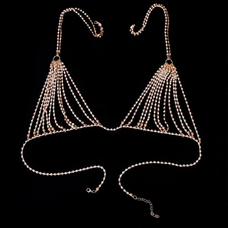 Rhinestone Bra Chain Beach Jewelry Body Shiny Crystal Bra Chest Beach Bralette Harness Bikini Body Chain Sexy Bra