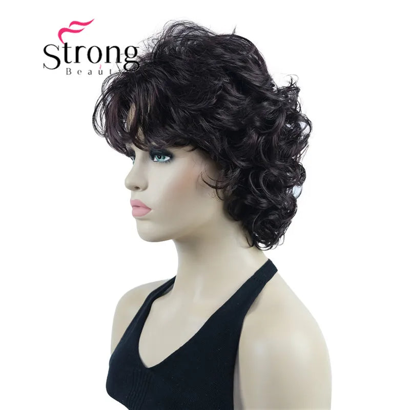 StrongBeauty Short Wig Soft Tousled Curls Blonde Highlights Full Synthetic Wigs COLOUR CHOICES