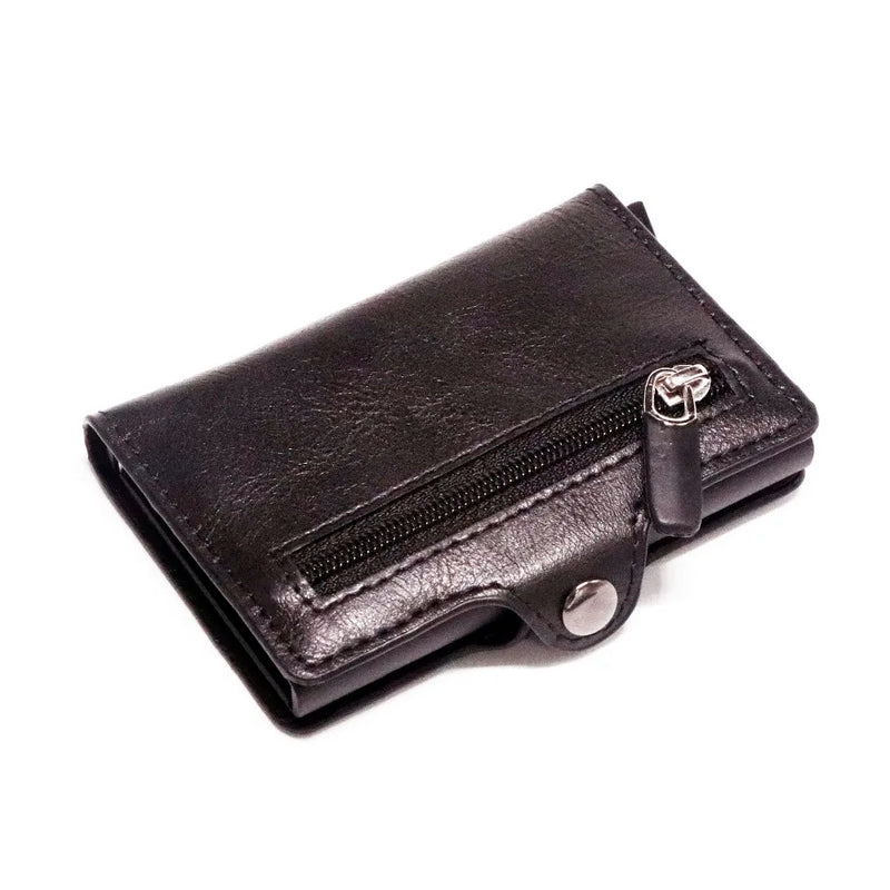 RFID Business Credit Card Holder Men Multifunction Automatic Aluminium Alloy Leather Cards Case Mini Wallet Slim Coin Purse