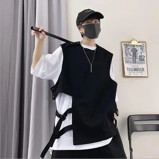 2021 New Vest Mens Fashion Tooling Vest Men Streetwear Cargo Vest Hip Hop Sleeveless Jacket  Outdoors Tactical Coat