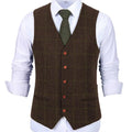 Men's Army Green Vest Plaid Soft Wool Brown Jacket Casual Gentleman Tweed Business Waistcoat For Groosmen Best Man For Wedding
