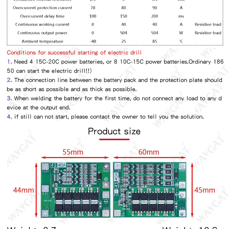 3S/4S 20 40A 60A Li-ion Lithium Battery Charger Protection Board 18650 BMS Drill Motor 11.1V 12.6V/14.8V 16.8V Enhance/Balance