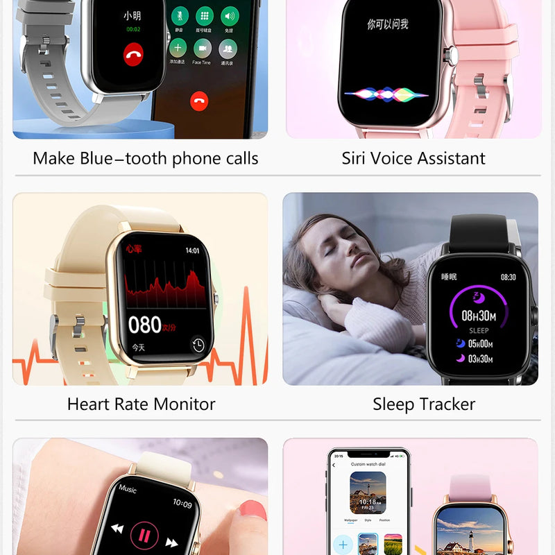 Smart watch with full touch screen, call, message reminder, music control and other functions, compatible with iPhone/android mo