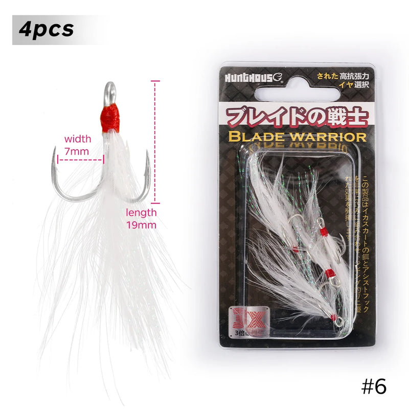 Hunthouse Treble Fishing Hook With Spoon 4# 6# 8# For Hard Lure 3X Strong 4pcs/lot Hight Carbon Steel Accessories