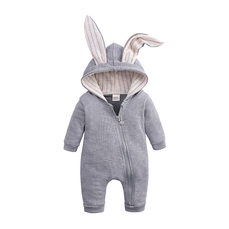 0-18M Newborn Baby Boys Girls Rompers Cotton Cartoon Bunny 3D Rabbit Ear Hoodie Overall Toddler Jumpsuit Infant Carnival Costume