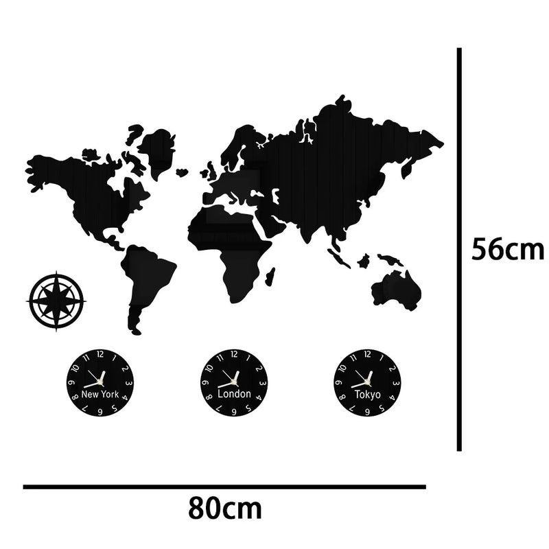 World Map Large Wall Clock New York London Tokyo Personalized Time Zone Silent Non Ticking Wall Clock Office Geographic Wall Art