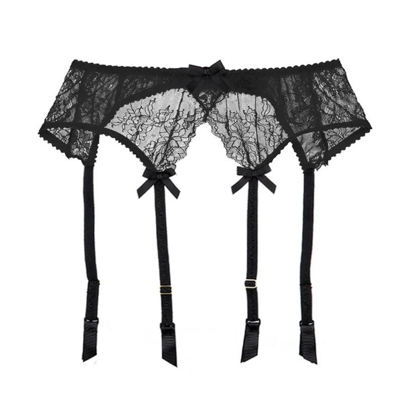 CYHWR Luxury Half Cup Lace Transparent Sexy Lingerie Ultra-thin Solid Shell Style 4 Pieces/Lots Bra Set and Garter and Stocking