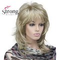Lady Women Blonde With Dark Root Medium Length Cascaded Layers Synthetic Hair Full Wig for women