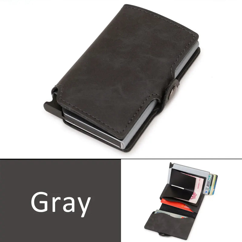 RFID Business Credit Card Holder Men Multifunction Automatic Aluminium Alloy Leather Cards Case Mini Wallet Slim Coin Purse