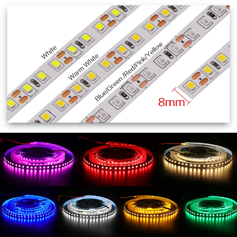 LED Strip Light 12V 24V 2835 5050 5054 5M RGB White Pink Red Blue Flexible LED Tape Ribblon 120LED 60LED 480LED Waterproof Decor