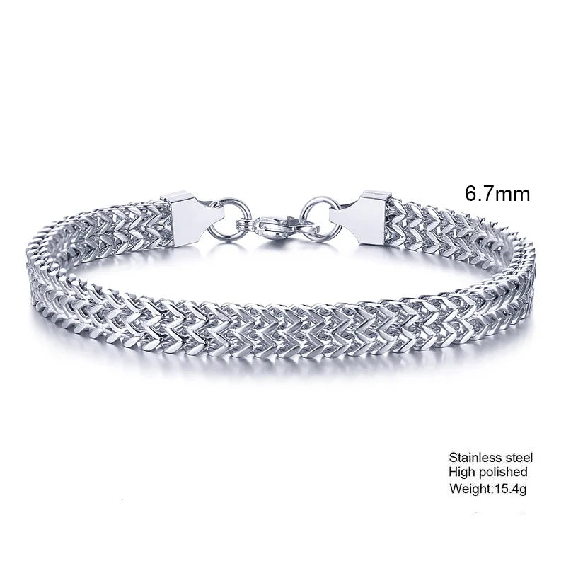 Stylish Stainless Steel Bali Foxtail Chain Bracelet for Men,Double Franco Link Chain Bracelets,Male Jewelry Gift for Dad Son