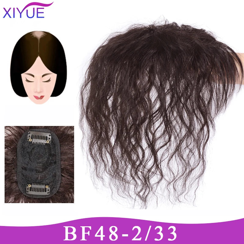 XIYUE Natural Black Brown Hair Topper With Bangs Clip In Hair Extensions Hairpieces Heat Resistant Fiber For Women
