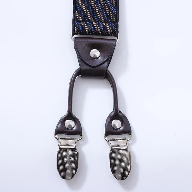 Mens Fashion Suspenders Adjustable Elastic Trouser Braces 3.5cm Wide Y - Back 6 Metal Clips Strap Belt - Visuel 4 | SAMAG
